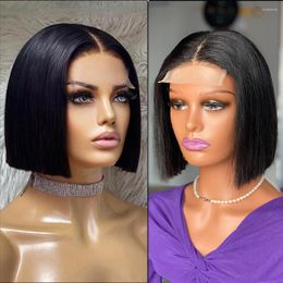 Blunt Cut Bob Wig Lace Front Human Hair 4X4 HD Closure Bone Straight Natural Black 12A Vietnam Glueless Ready To Wear Short