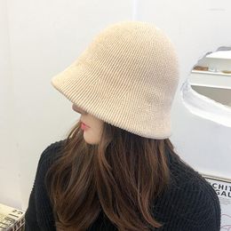 Berets Chenille Knit Bucket Hat For Women Ladies Winter Solid Colour Thick Warm Basin Cap Girls Vintage Casual Dome Fisherman Caps