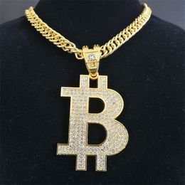 Pendant Necklaces Hip Hop Bitcoin Pendant Necklace With Long Chain Chokers Fashion Iced Out Money B Letter Charm Necklace Hiphop Rapper Jewellery 230821