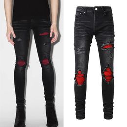 Damage Fade Motocycle Denim Jeans For Mens Popular Leather Panelled Knee Distressed Stretch216o