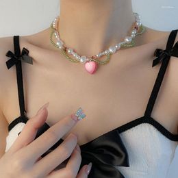 Chains Kimitoshi Niche Super Fairy Pink Love Pearl Light Luxury Design Sense Ins Cold Wind Sweet Cool Summer Collarbone Chain