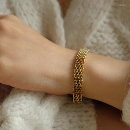 Link Bracelets Vintage Statement Bracelet Jewellery 18k Gold Plated Flat Chain Stainless Steel Mesh Women