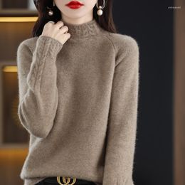 Women's Sweaters Half High Collar Thickened Long Sleeved Bottomed Knitwear Pullover Twist Sweater Loose Fit Warm Top