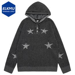 Men s Hoodies Sweatshirts Hip Hop Star Sweater Men Oversized Hooded Knitted Harajuku Streetwear Y2K Loose Pullover Black 2023 230821