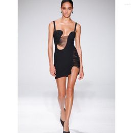 Casual Dresses Black Women's Sleeveless Sexy Bodycon Mini Dress Elegant Rayon Camisole Ties Mesh Sheer Celebrity Party