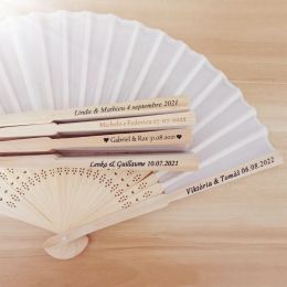 40 pcslot Personalised Print Engrave Wedding Favour Silk Fan Customised Name Cloth Hand Fan GiftZZ