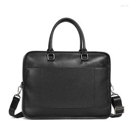 Briefcases Genuine Leather Briefcase Men Business Office Handbag Male 14 Inch Laptop Shoulder Bags Tote Natural Cowskin