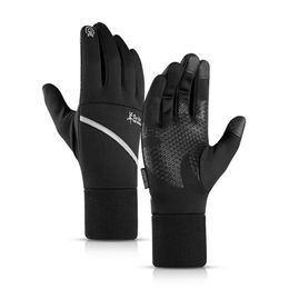 Winter Cycling Gloves For Men Touch Screen Warm Running Gloves Outdoor Waterproof Non-slip Night Reflective Sign Men's Gloves248k