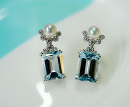 Dangle Earrings SX Solid 18k Gold Nature Blue Aquamarine Gemstones 0.73ct Drop For Women Fine Jewellery Birthday Presents