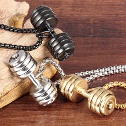 Pendant Necklaces Men's Stainless Steel Barbell Gym Weight Lifting Dumbbell Necklace Chain Accessories