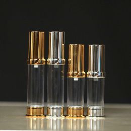 24Pcs 5ml 10ml Gold Silver Colour Cosmetic Airless Pump Bottle Vaccum Lotion Cream Emulsion Small Container Lejjc