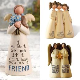 Decorative Objects Figurines Figurine Celebrating Friendship Room Home Decor Resin Angel Statue Sister Friend Decoration Valentines Day Gift 230818