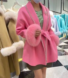 Womens Wool Blends Cashmere Coat Women Winter Korean Fashion Real Fur Clothes With Belt Luxury Outwear 230818