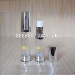 10ML 10g Vacuum Bottle, Cosmetic Lotion Packaging Silver Airless Pump Sample Packing 50pcs/Lot Ikevf