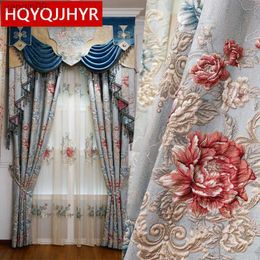 Curtain Europe luxury 3D embossed high quality blue thickened blackout curtains for living room windows hotel bedroom apartment kitchen HKD230821