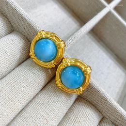 Stud Earrings Women 925 Silver Blue Stone Ear Wedding Engagement Vintage Jewellery