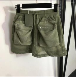 Women's Shorts 23 Summer Women Army Green Drawstring Hollowed Out Front Cargo Pocket Short