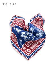 Scarves Red blue fairytale world natural silk twill scarf for women real scarves small square wrap ladies headband spring autumn 230818