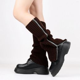 Women Socks Japanese Y2k Lolita Leg Warmer Zipper Knitwear Leggings Kawaii Knitted Long Boot Cuffs Warm Foot Cover Ankle Warmers