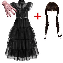 Cosplay Movie Wednesday Costumes Girls Birthday Princess Costume Black Fancy Halloween Carnival Wednesday Cosplay Dresses for Kids 230817