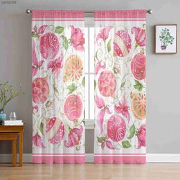 Curtain Christmas Lights Pink Watercolor Living Room Transparent Tulle Window Curtain Bedroom Kitchen Decor Veil Drapes Curtains HKD230821