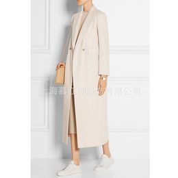 Womens Wool Blends Women Winter Coat Double breasted cashmere Vintage Elegant jacket Fashion Outerwear White XLong Female 230818