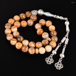 Strand Factory Price Religious Tasbih 10mm 33pcs Picture Jasper Stone Round Muslim Bracelet Prayer Beads