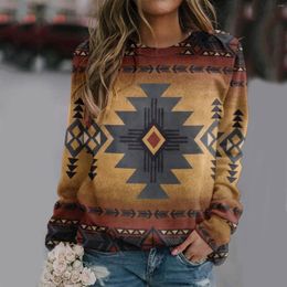 Women's Hoodies 2023 Casual Autumn Women Sweatshirt Folk Style Loose Long-sleeve Aztec Print Ethnic Spring Elegant Ladies Street Pullover