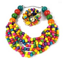 Necklace Earrings Set Bohemian Layers Wood Beads Colourful Big Beaded Chains Choker Chunky Bracelet African Sets 2023 UKEN