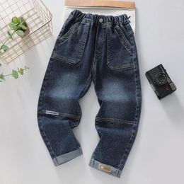 Trousers 2023 Autumn Washed Boys Jeans Kids Elastic Denim Pants