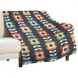 Blankets Mod Flowers In Retro Colours On Charcoal Throw Blanket For Decorative Sofa Manga Thermal Travel