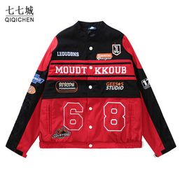 Men's Jackets Hip Hop Streetwear Motorcycle Jacket Women Men Removable Detachable Two Wear Embroidered Jackets Spring Fall Oversized Outerwear J230821