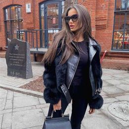Women Faux Fur Coat with Fox Winter Fashion Motocycle Style Luxury Leather Jackets Woman Trendy Overcoatsx2i3