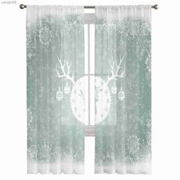 Curtain Christmas Star Deer Living Room Transparent Tulle Window Curtain Bedroom Kitchen Decor Veil Drapes Curtains HKD230822