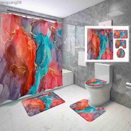 Shower Curtains Gold Grey Marble Printed Shower Curtain with Luxury Non Slip Rugs Mat Polyester Waterproof Bathroom Decor R230821