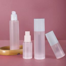 Frosted PP Plastic Airless Spray Pump Bottles with white lid for skin care serum lotion 15ml 20ml 30ml 50ml 80ml 100ml Travel size refi Rnqn