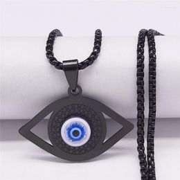 Pendant Necklaces Stainless Steel Turkey Eyes For Women Black Colour Chain Necklace Jewellery Ojo Turco N1258S06