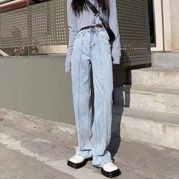 Women's Jeans High Waisted Straight WomenFashion Chic Vintage Baggy Young Girls Simple All-match Mopping Stylish Streetwear