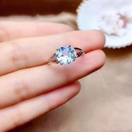 Cluster Rings Est Natural Topaz Gemstone Ring Blue Colour Round Gem Certified Fireworks Real 925 Silver Girl Birthday Gift