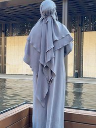 Ethnic Clothing Khimar Two Layers Slip On Hijab Muslim Women Scarf Dubai Turkish Islam Headscarf Headcover Niqab Ramadan Eid (No Dress)