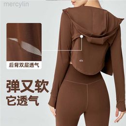 Designer Al Yoga Jacket Yoga Autumn Yoga Suit Long Sleeve Hollow Mesh Sports Coat Zipper Hoodie Fitness Nude Top
