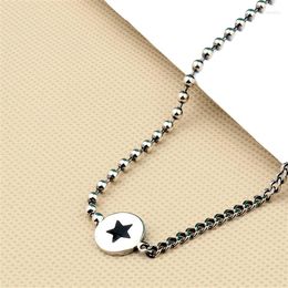 Chains FoYuan Silver Colour Star Korean Personalised Round Pentagram Necklace Retro Jewellery