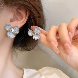 Tiktok small fresh zircon flower earrings Sen series sweet design earrings beautiful temperament earrings female