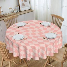 Table Cloth Pink Twist Check Round Tablecloths 60 Inches Plaid Tartan Geometric Cover For Wedding