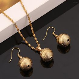 Necklace Earrings Set Ethiopian Beads Pendant For Womens Gold Color Ball Jewellery