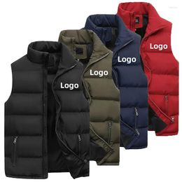 Men's Vests 2023 Customise Your Logo Men Waistcoat Coats & Jackets Thick Stand Collar Solid Color Cotton Vest Duck Down Jacket Sleeveless