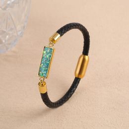 Link Bracelets Leather Rope Braided Colorful Opal Stone Stainless Steel Clasp Bracelet For Men Women Party Wedding Jewelry Accessories