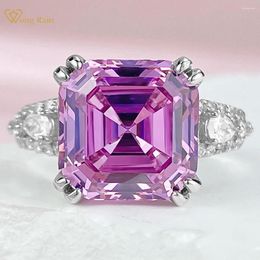 Cluster Rings Wong Rain 925 Sterling Silver Asscher Cut 11 MM Pink Sapphire Gemstone Ring For Women Wedding Engagement Jewellery Gifts