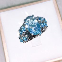 Cluster Rings Romantic Blue Crystal Engagement Ring Fashionable Feminine Jewellery Birthday Gift