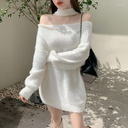 Women's Sweaters Spring Winter Elegant Halter Sweater Women Fashion Long Sleeve Off Shoulder Loose Knitted Pullover Pull Femme